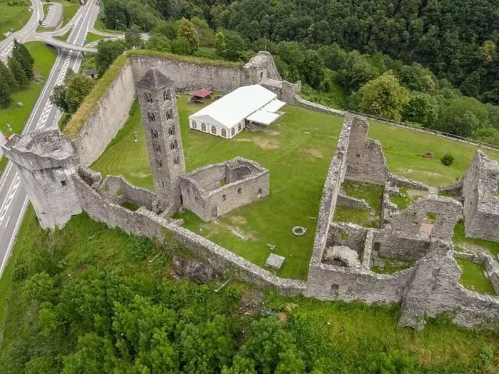 Framed Print : Drone view at the castle of Mesocco on the Swiss alps Framed Print : Drone view at the castle of Mesocco on the Swiss alps