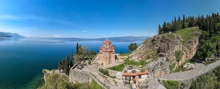 Framed Print : Drone view at the Church of Saint John on the Lake Ohrid on Macedonia Framed Print : Drone view at the Church of Saint John on the Lake Ohrid on Macedonia