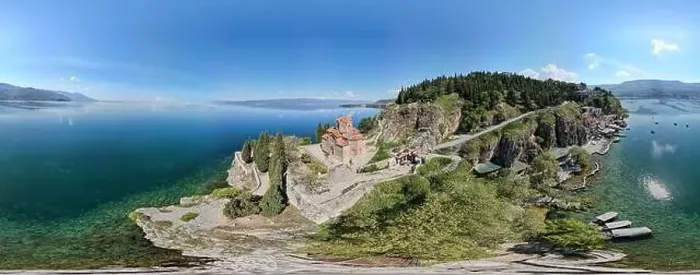 Framed Print : Drone view at the Church of Saint John on the Lake Ohrid on Macedonia Framed Print : Drone view at the Church of Saint John on the Lake Ohrid on Macedonia