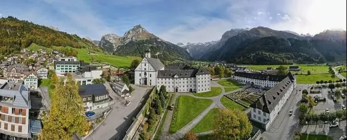 Framed Print : Drone view at a the convent of Engelberg on the Swiss alps Framed Print : Drone view at a the convent of Engelberg on the Swiss alps