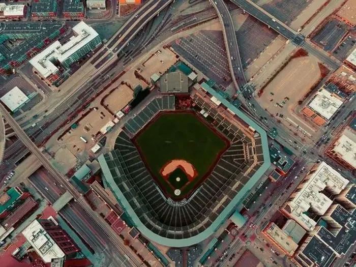 Framed Print : Drone view of Coors field in Denver, Colorado Framed Print : Drone view of Coors field in Denver, Colorado