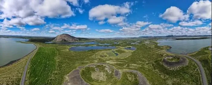 Framed Print : Drone view at crater near lake Myvatn on Iceland Framed Print : Drone view at crater near lake Myvatn on Iceland