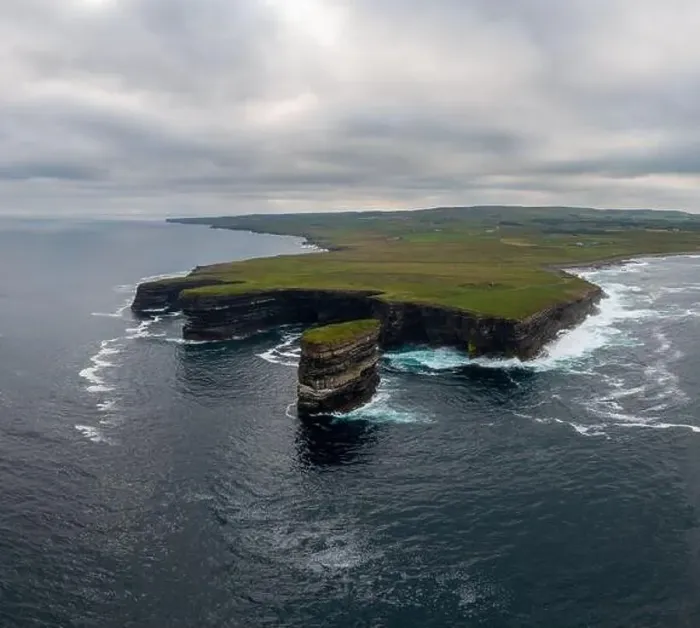 Framed Print : Drone view of the Downpatrick Head sea stack and cliffs and coastline of northern County Mayo in Ireland Framed Print : Drone view of the Downpatrick Head sea stack and cliffs and coastline of northern County Mayo in Ireland