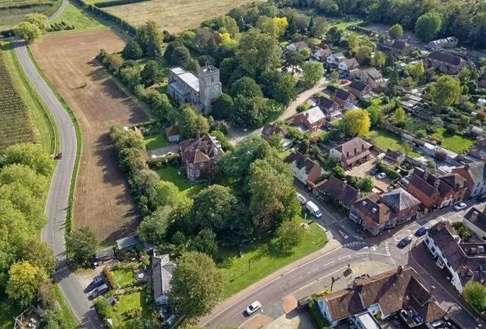 Framed Print : Drone view of East Malling Village in Kent England UK Framed Print : Drone view of East Malling Village in Kent England UK