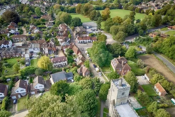Framed Print : Drone view of East Malling Village in Kent England UK Framed Print : Drone view of East Malling Village in Kent England UK
