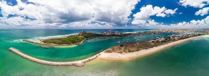 Framed Print : Drone view of famous Mooloolaba beach and marina on sunny day Framed Print : Drone view of famous Mooloolaba beach and marina on sunny day