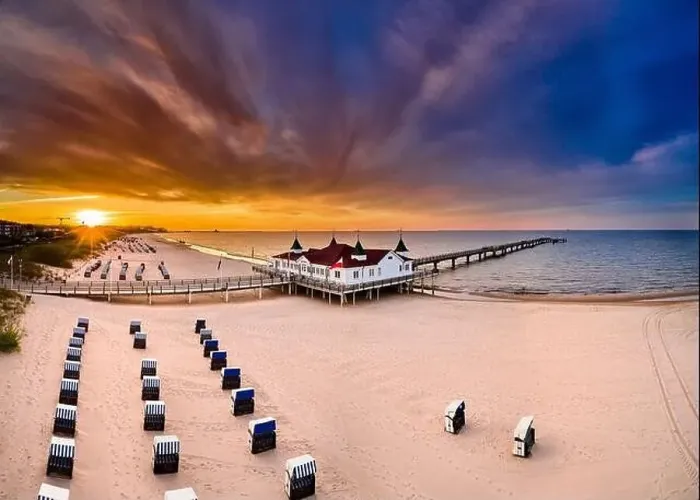 Framed Print : drone view of famous old pier of Ahlbeck on island of Usedom in the baltic sea Framed Print : drone view of famous old pier of Ahlbeck on island of Usedom in the baltic sea
