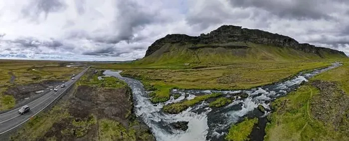 Framed Print : Drone view at Fossalar waterfall on Iceland Framed Print : Drone view at Fossalar waterfall on Iceland