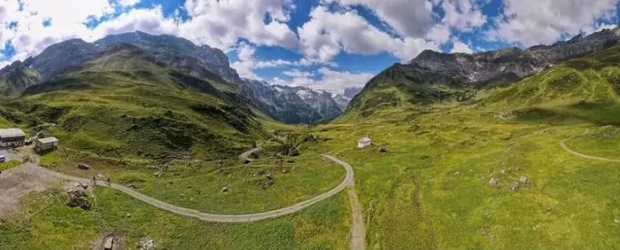 Framed Print : Drone view at Furenalp over Engelberg on the Swiss alps Framed Print : Drone view at Furenalp over Engelberg on the Swiss alps