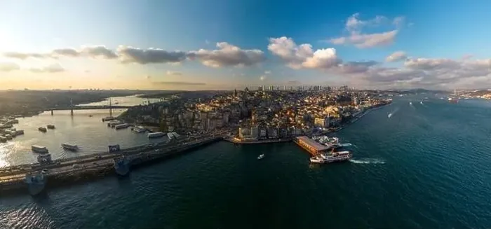 Framed Print : Drone view of Galata Bridge and Beyoglu district. A wide panorama of spring Istanbul at sunset Framed Print : Drone view of Galata Bridge and Beyoglu district. A wide panorama of spring Istanbul at sunset