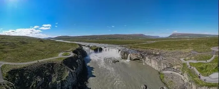 Framed Print : Drone view at Godafoss waterfall on Iceland Framed Print : Drone view at Godafoss waterfall on Iceland