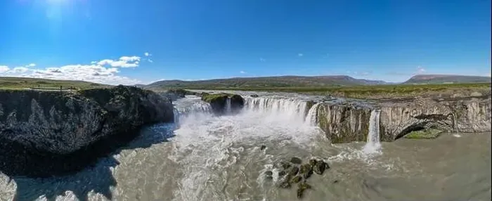 Framed Print : Drone view at Godafoss waterfall on Iceland Framed Print : Drone view at Godafoss waterfall on Iceland