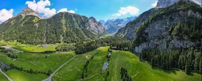 Framed Print : Drone view at the golf course of Engelberg on the Swiss alps Framed Print : Drone view at the golf course of Engelberg on the Swiss alps