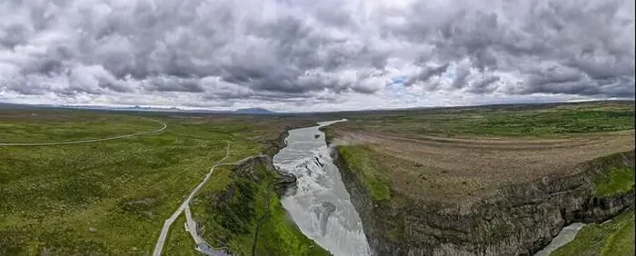 Framed Print : Drone view at Gullfoss waterfall on Iceland Framed Print : Drone view at Gullfoss waterfall on Iceland