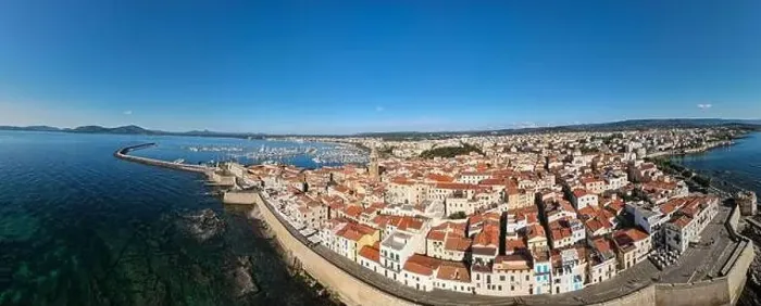 Framed Print : Drone view at the historical town of Alghero on Sardinia in Italy Framed Print : Drone view at the historical town of Alghero on Sardinia in Italy