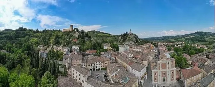 Framed Print : Drone view at the historical village of Brisighella on Italy Framed Print : Drone view at the historical village of Brisighella on Italy