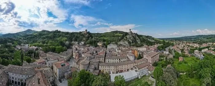 Framed Print : Drone view at the historical village of Brisighella on Italy Framed Print : Drone view at the historical village of Brisighella on Italy
