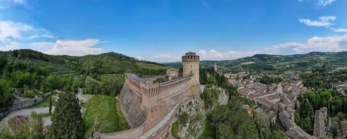 Framed Print : Drone view at the historical village of Brisighella on Italy Framed Print : Drone view at the historical village of Brisighella on Italy