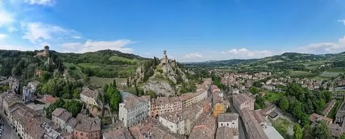 Framed Print : Drone view at the historical village of Brisighella on Italy Framed Print : Drone view at the historical village of Brisighella on Italy