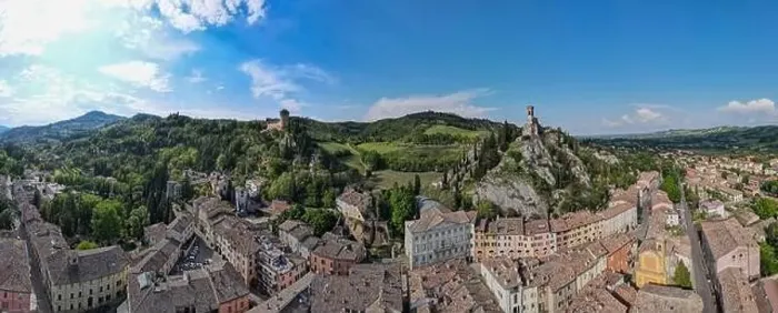 Framed Print : Drone view at the historical village of Brisighella on Italy Framed Print : Drone view at the historical village of Brisighella on Italy