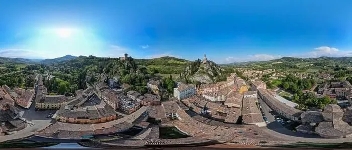 Framed Print : Drone view at the historical village of Brisighella on Italy Framed Print : Drone view at the historical village of Brisighella on Italy