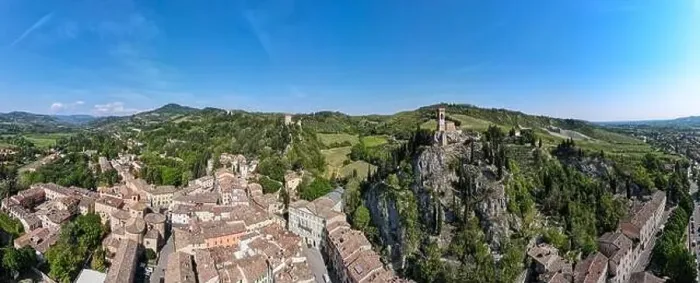 Framed Print : Drone view at the historical village of Brisighella on Italy Framed Print : Drone view at the historical village of Brisighella on Italy