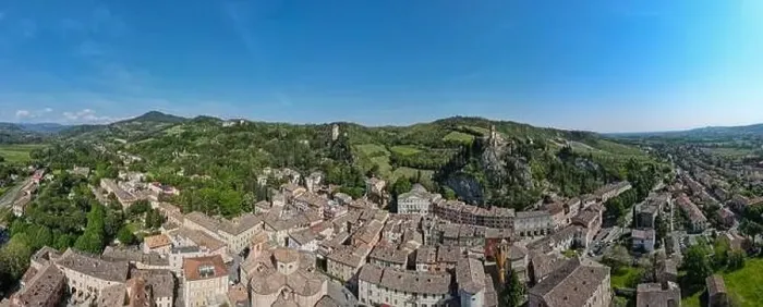 Framed Print : Drone view at the historical village of Brisighella on Italy Framed Print : Drone view at the historical village of Brisighella on Italy