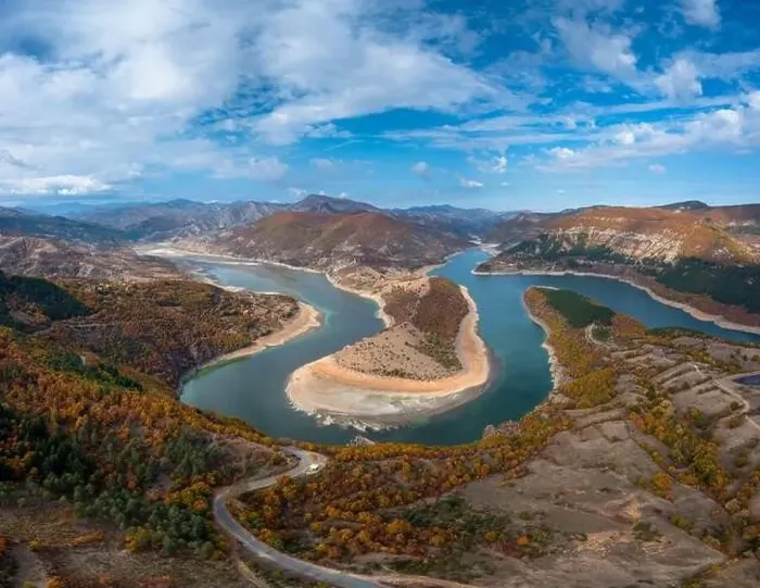 Framed Print : A drone view of the Kardzhali reservoir and Arda River Bends in Bulgaria Framed Print : A drone view of the Kardzhali reservoir and Arda River Bends in Bulgaria