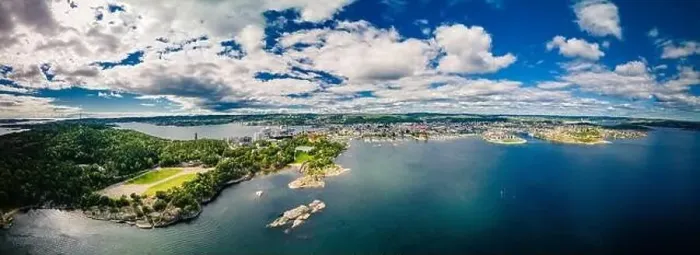 Framed Print : Drone view of Kristiansand town and Kvadraturen from Oderoya, Norway Framed Print : Drone view of Kristiansand town and Kvadraturen from Oderoya, Norway