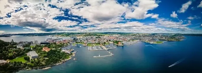 Framed Print : Drone view of Kristiansand town and Kvadraturen from Oderoya, Norway Framed Print : Drone view of Kristiansand town and Kvadraturen from Oderoya, Norway