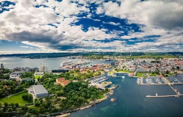 Framed Print : Drone view of Kristiansand town and Kvadraturen from Oderoya, Norway Framed Print : Drone view of Kristiansand town and Kvadraturen from Oderoya, Norway