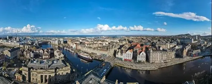 Framed Print : Drone view at Leith near Edinburgh on Scotland Framed Print : Drone view at Leith near Edinburgh on Scotland