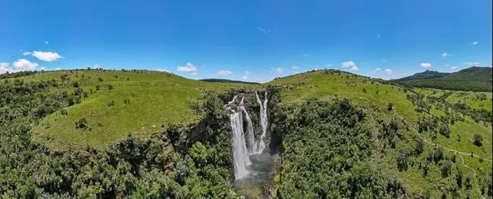 Framed Print : Drone view at Lisbon waterfall near Graskop on South Africa Framed Print : Drone view at Lisbon waterfall near Graskop on South Africa