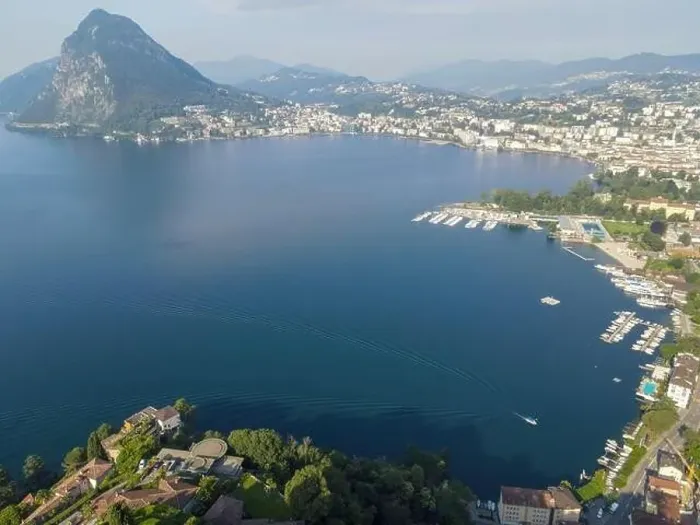 Framed Print : Drone view at Lugano and his lake in the italian part of Switzerland Framed Print : Drone view at Lugano and his lake in the italian part of Switzerland