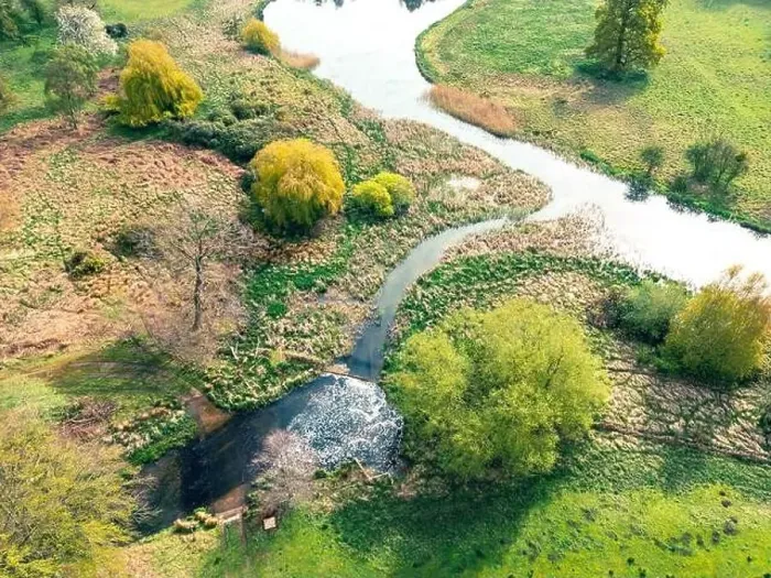Framed Print : Drone view of marsh and a fresh inland water way famous for salmon Framed Print : Drone view of marsh and a fresh inland water way famous for salmon