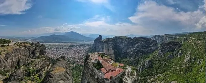 Framed Print : Drone view at the monastery at Meteore on Greece Framed Print : Drone view at the monastery at Meteore on Greece