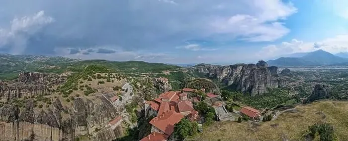 Framed Print : Drone view at the monastery at Meteore on Greece Framed Print : Drone view at the monastery at Meteore on Greece