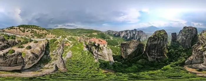 Framed Print : Drone view at the monastery at Meteore on Greece Framed Print : Drone view at the monastery at Meteore on Greece
