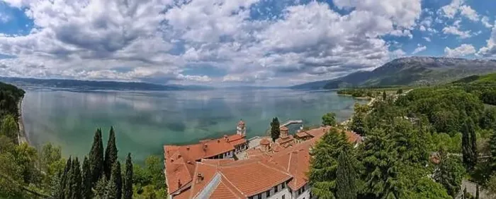Framed Print : Drone view at the monastery of Saint Naum on Macedonia Framed Print : Drone view at the monastery of Saint Naum on Macedonia