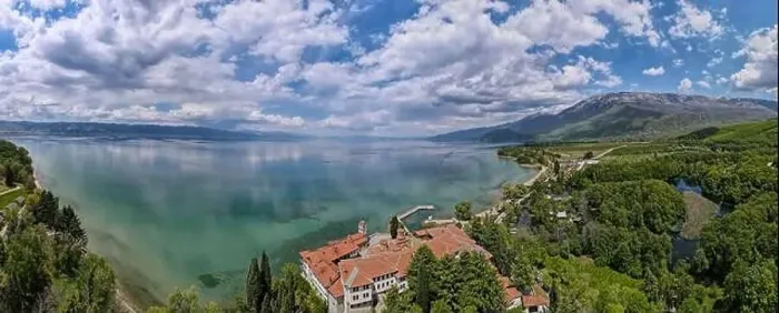Framed Print : Drone view at the monastery of Saint Naum on Macedonia Framed Print : Drone view at the monastery of Saint Naum on Macedonia