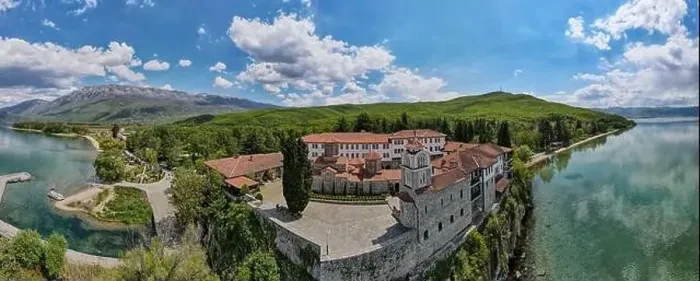 Framed Print : Drone view at the monastery of Saint Naum on Macedonia Framed Print : Drone view at the monastery of Saint Naum on Macedonia