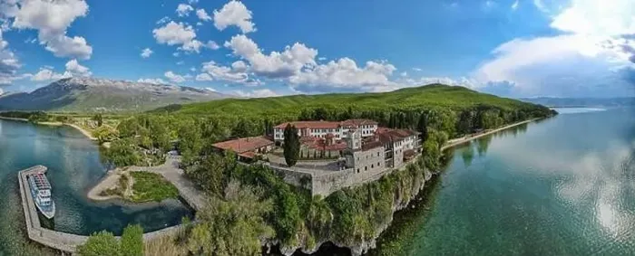 Framed Print : Drone view at the monastery of Saint Naum on Macedonia Framed Print : Drone view at the monastery of Saint Naum on Macedonia