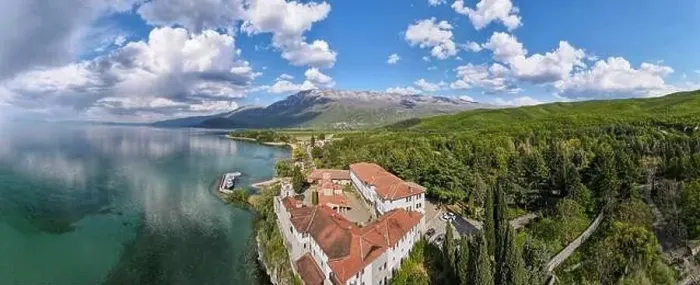 Framed Print : Drone view at the monastery of Saint Naum on Macedonia Framed Print : Drone view at the monastery of Saint Naum on Macedonia