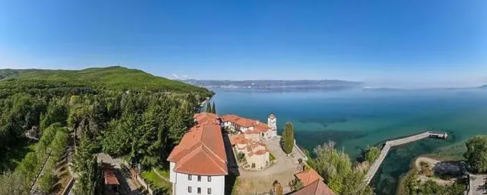 Framed Print : Drone view at the monastery of Saint Naum on Macedonia Framed Print : Drone view at the monastery of Saint Naum on Macedonia