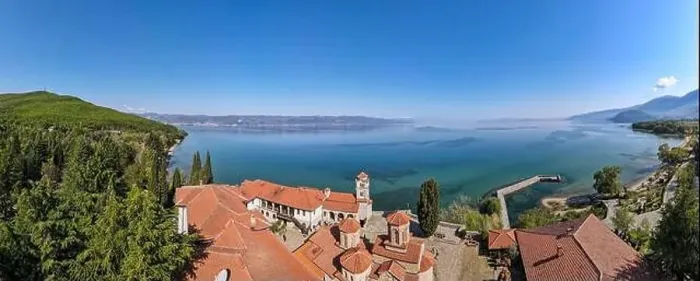 Framed Print : Drone view at the monastery of Saint Naum on Macedonia Framed Print : Drone view at the monastery of Saint Naum on Macedonia