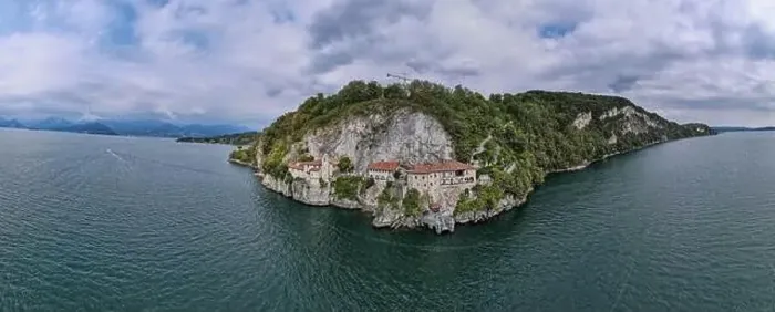 Framed Print : Drone view at the monastery of Santa Caterina del Sasso on lake Maggiore in Italy Framed Print : Drone view at the monastery of Santa Caterina del Sasso on lake Maggiore in Italy