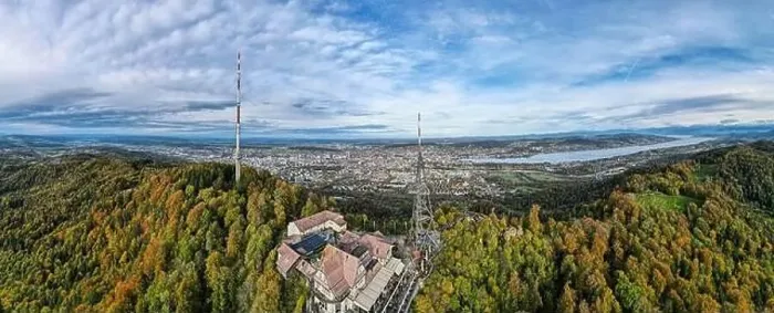 Framed Print : Drone view from mount Uetliberg to Zurich on Switzerland Framed Print : Drone view from mount Uetliberg to Zurich on Switzerland