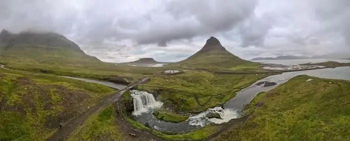 Framed Print : Drone view at mount and waterfall of Kirkjufell at Grundarfjordur on Iceland Framed Print : Drone view at mount and waterfall of Kirkjufell at Grundarfjordur on Iceland