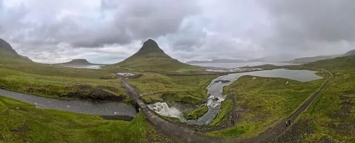 Framed Print : Drone view at mount and waterfall of Kirkjufell at Grundarfjordur on Iceland