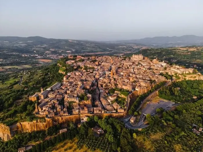 Framed Print : Drone view of Orvieto's Old Town cityscape at sunset, Orvieto, Umbria, Italy, Europe Framed Print : Drone view of Orvieto's Old Town cityscape at sunset, Orvieto, Umbria, Italy, Europe
